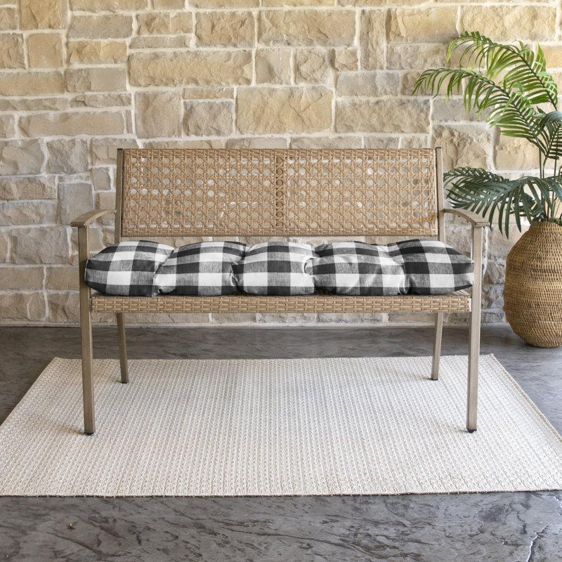 Coussin de banc touffeté à carreaux intérieur / extérieur, L 37 po x P 17 po, Gris / noir
