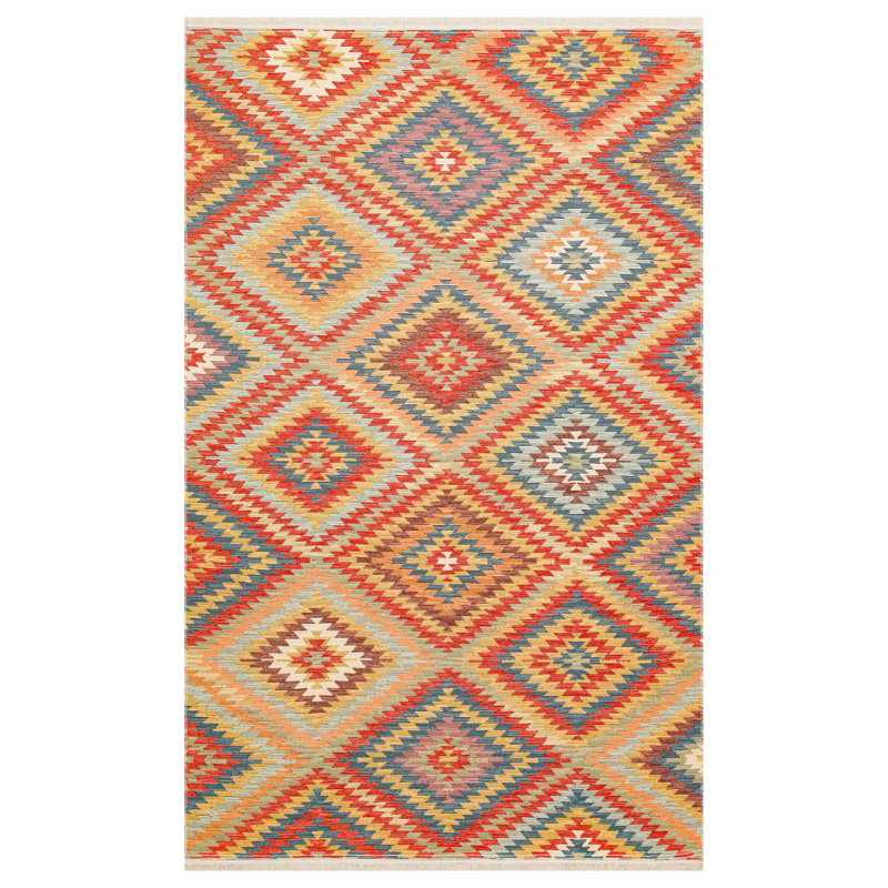 Yaren Luxurious Tile Red Flatweave Carpet, 5.2 x 7.5 Feet | 100% Cotton, No Pile, 1.0 lbs/sq ft | Machine Washable at 86°F, Easy to Clean with Vacuum & Spot Remover | Perfect for Living Room, Bedroom & Dining Area
