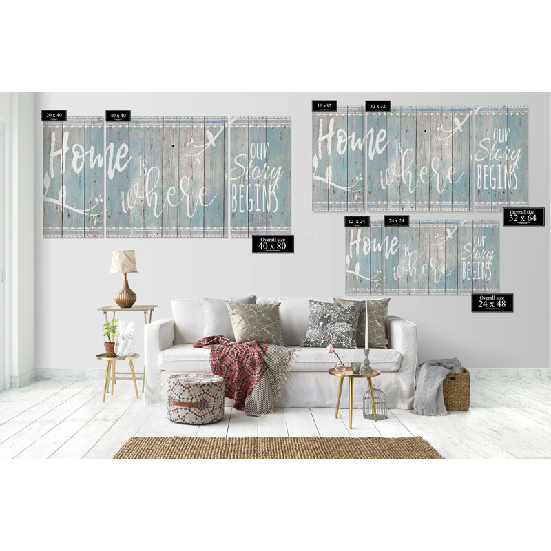 Home Story - Ensemble de 3 reproductions d'art textuel sur toile, H 24 po x l 48 po x P 1,5 po