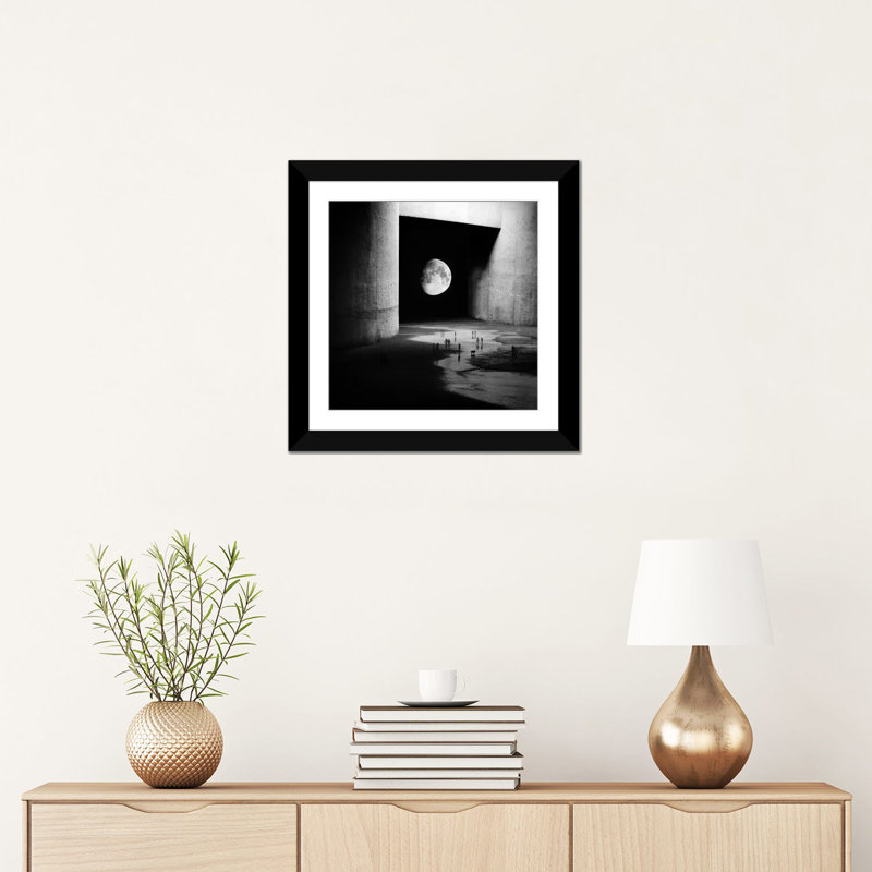 «To the Moon», impression sur toile tendue, Blanc, H 16 po x l 16 po x P 1 po, Papier d'art encadré noir