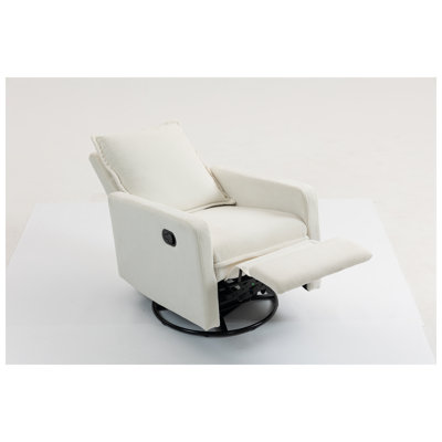 White Velvet Plush Manual Recliner Chair with 360° Swivel Function - Comfortable Living Room Armchair