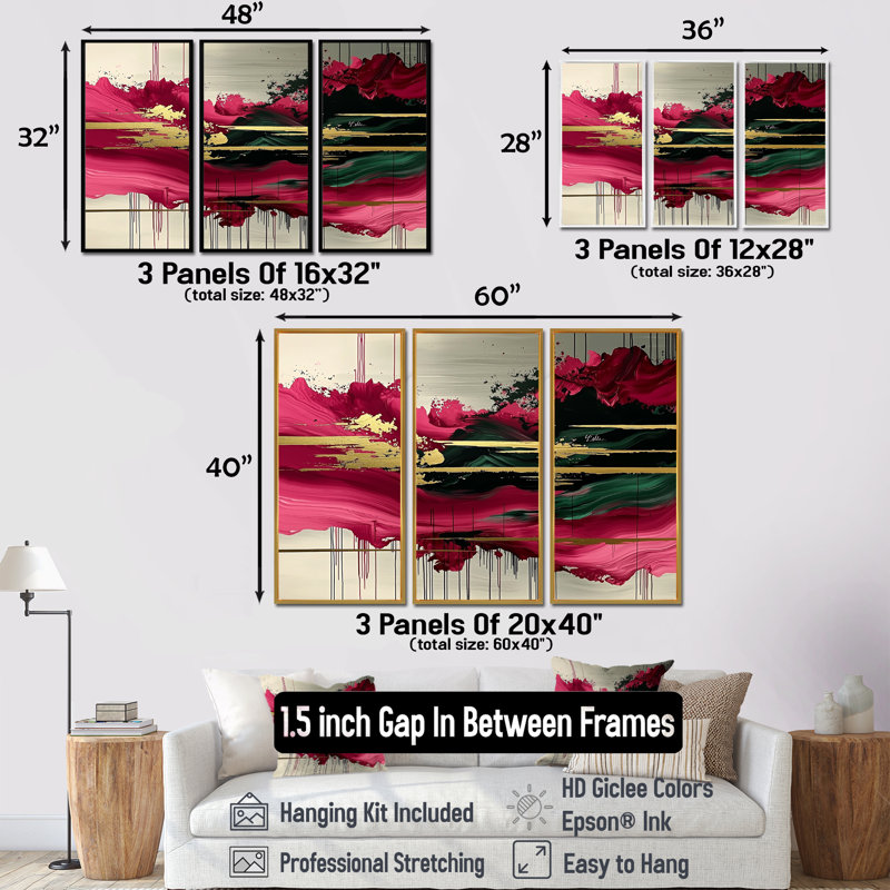 «Abstract Rose Fragments Of Time I», art mural abstrait, ensemble de 3, H 40 po x l 60 po, Brun