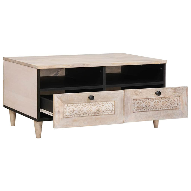 Solid Wood Coffee Table with Storage, Beige