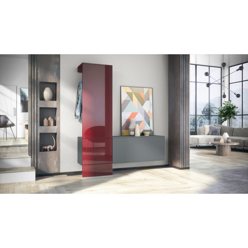 Chappa Hall Tree 156.5cm Wide with Shoe Storage, High-gloss burgundy