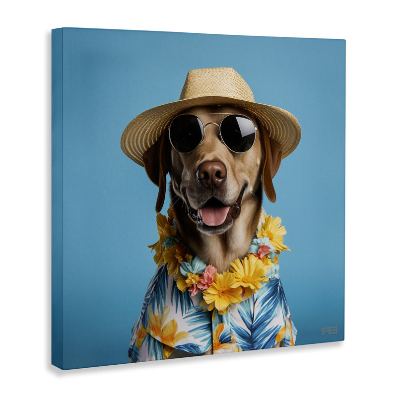 Chien avec Aloha, art mural sur toile par Roozbeh Bahramali, H 24 po x l 24 po