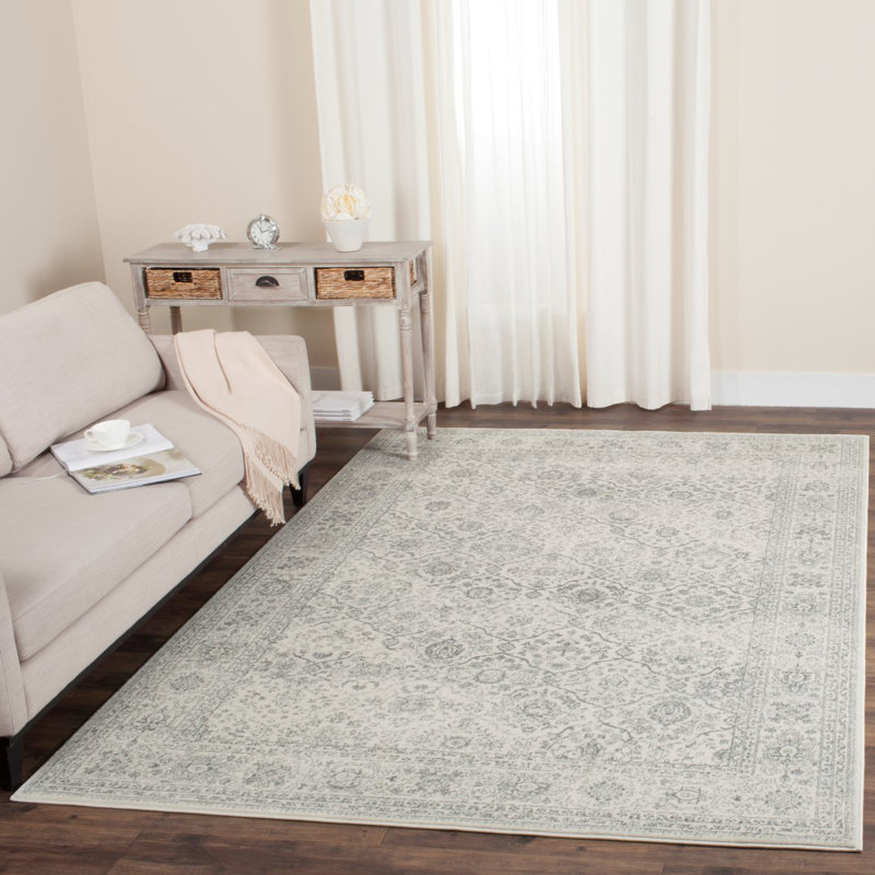 Overholt Oriental Cream/Dark Grey Area Rug, Rectangle 4' x 6'
