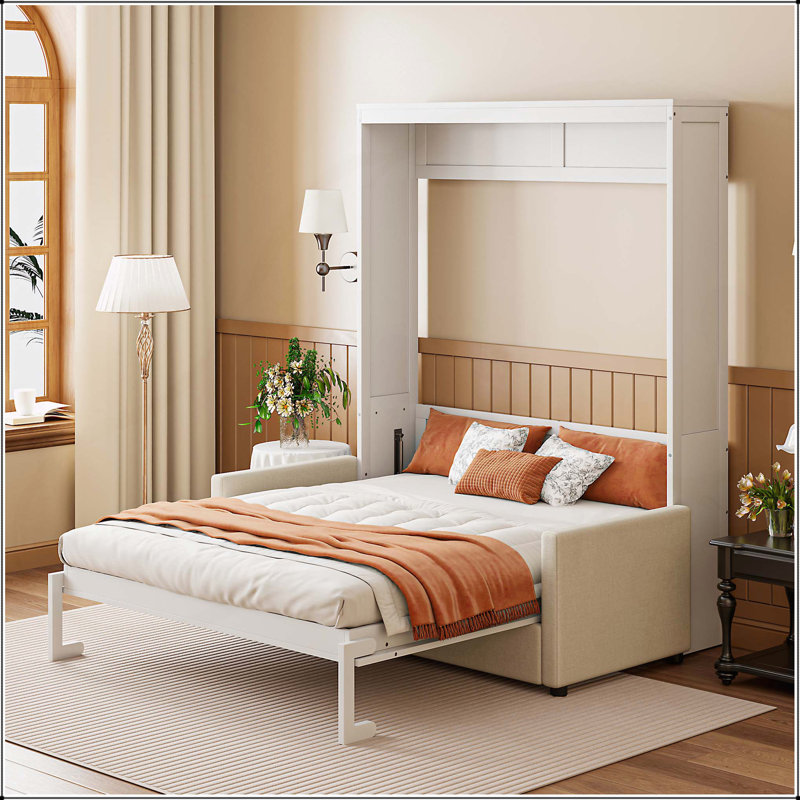 Lit escamotable avec coussin Murphy, Blanc, Double