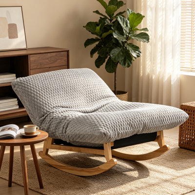 Adult Bean Bag Rocking Chair with Solid Wood Frame, Corduroy Single Seat Lazy Accent Chair for Living Room Bedroom