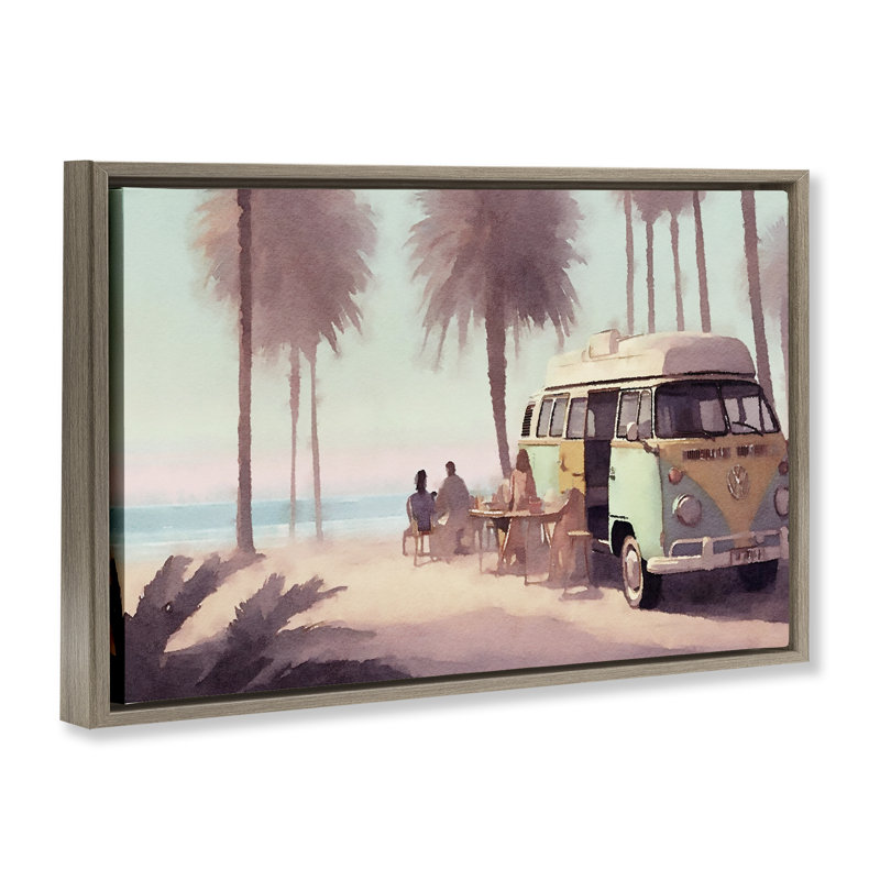  «Beach Day Hangout», toile flottante encadrée par Noah Bay, H 17 po x l 25 po, Cadre flottant orme Montalcino
