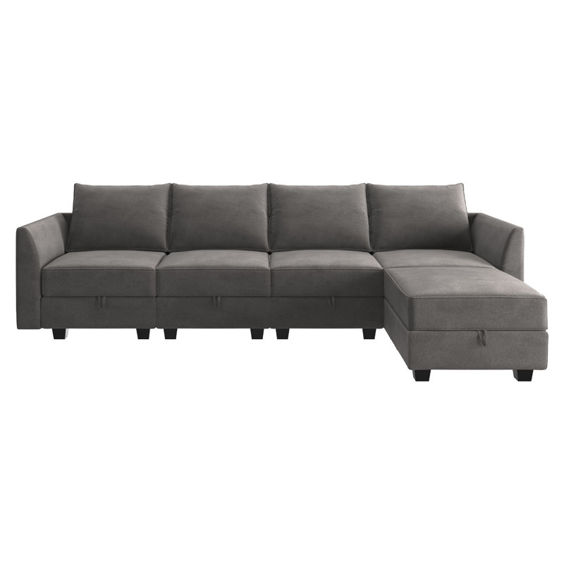 Canapé modulaire en L Sabira, Velours gris