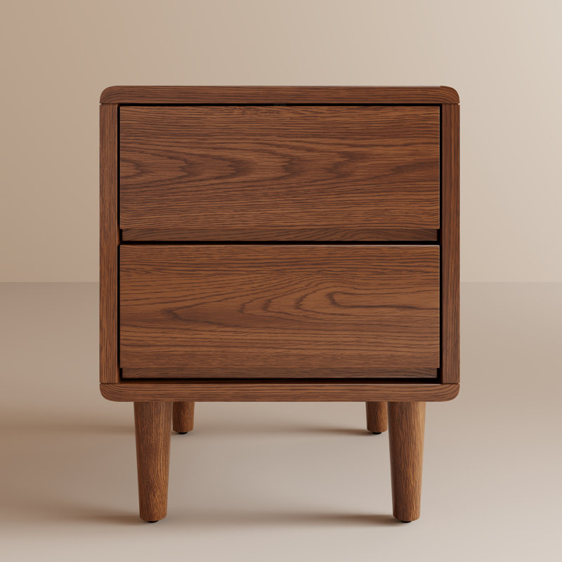 Aevah Solid Wood Mid-Century Modern Nightstand, Brown, 19.7" H