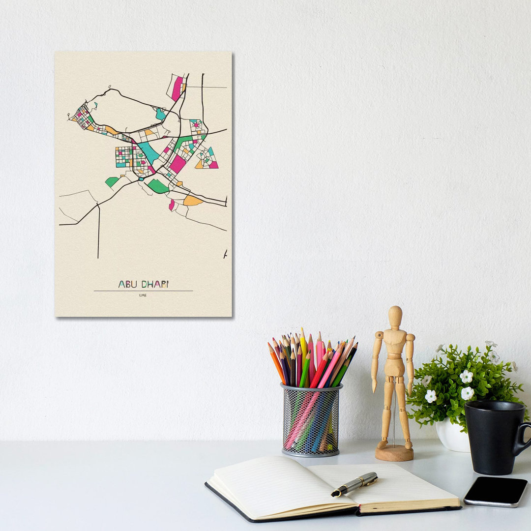 Abu Dhabi, Uae Map by Ayse Deniz Akerman - Wrapped Canvas Gallery-Wrapped Canvas Giclée