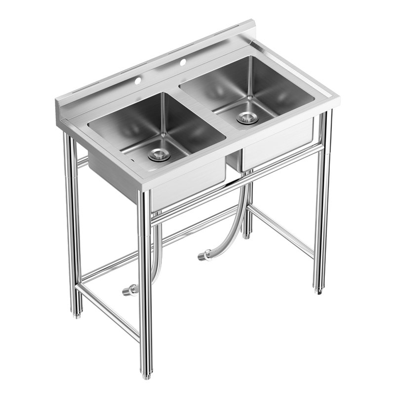 Idealhouse 533.4mm W Double Bowl Stainless Steel Freestanding Kitchen Sink with 1 Faucet Hole