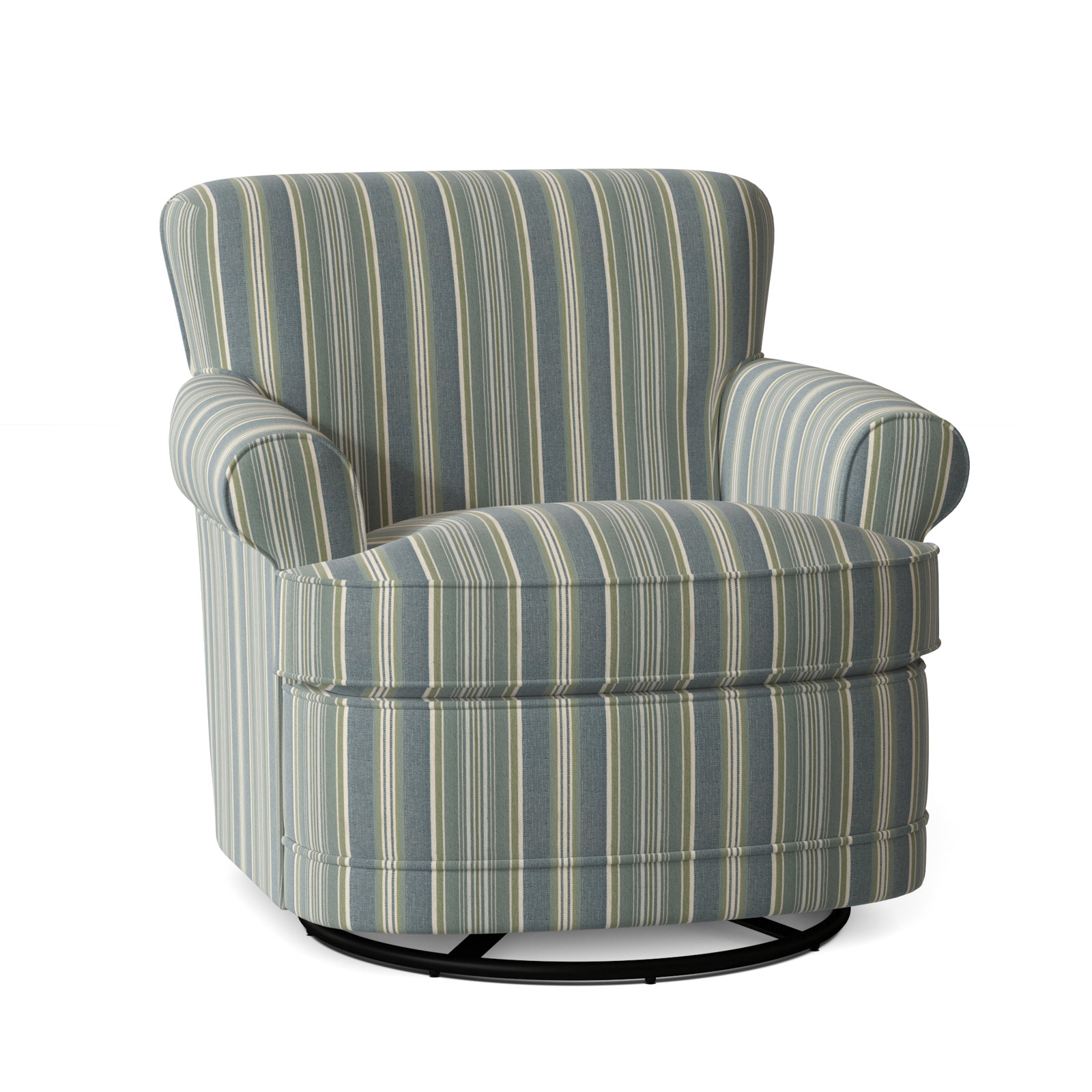 Maxton Upholstered Swivel Armchair, Green and Blue Stripe; 0252-54