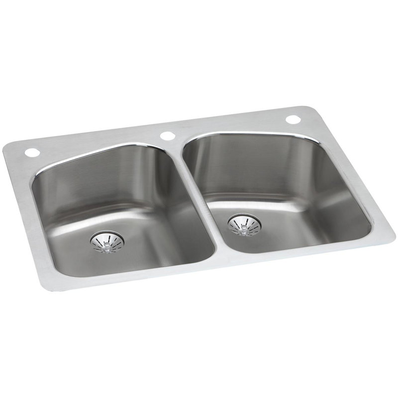 Évier de cuisine à double cuve avec ensemble de drain L 33 po x l 22 po Lustertone, 3 trous