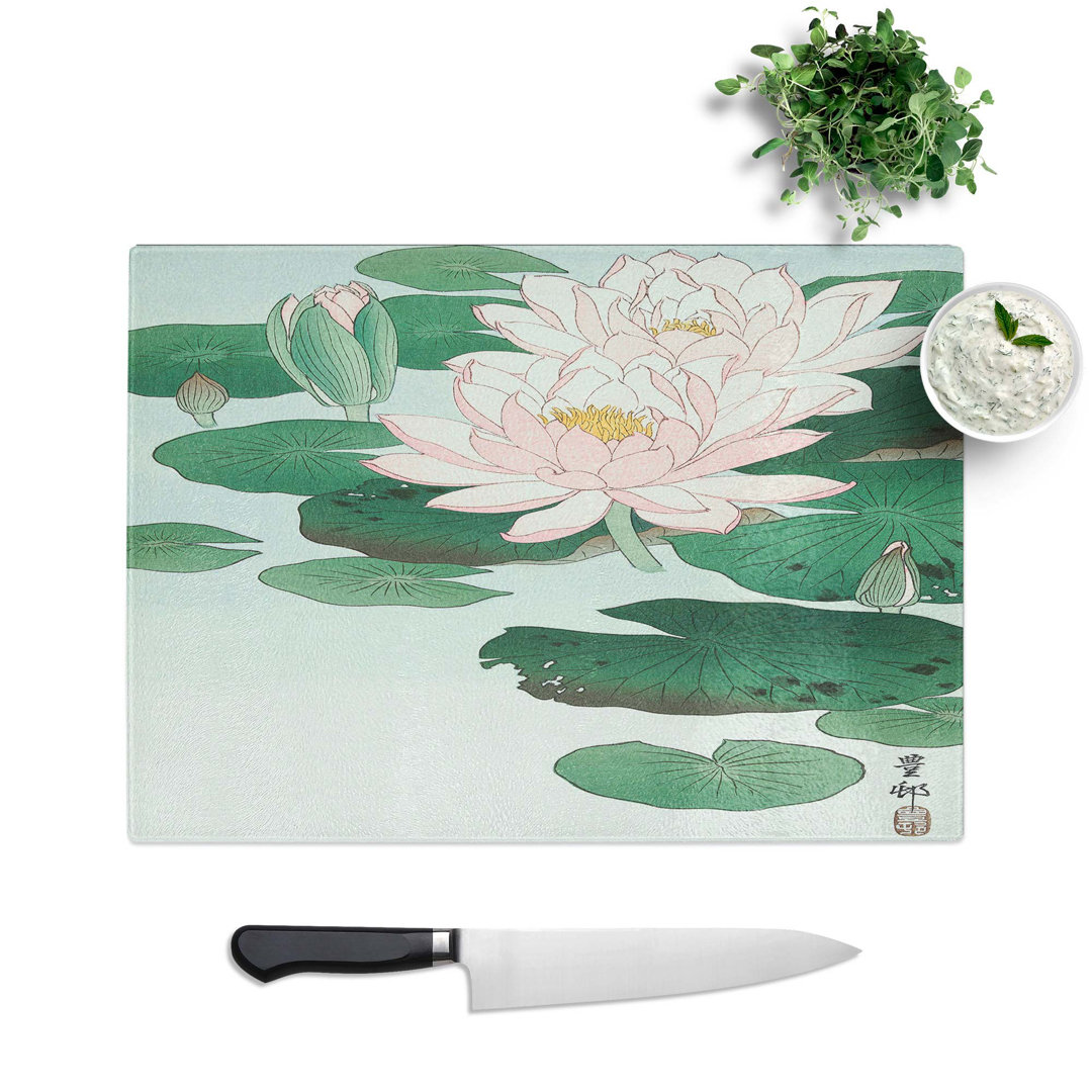 Tempered Glass Water Lilies by Ohara Koson Chopping Board