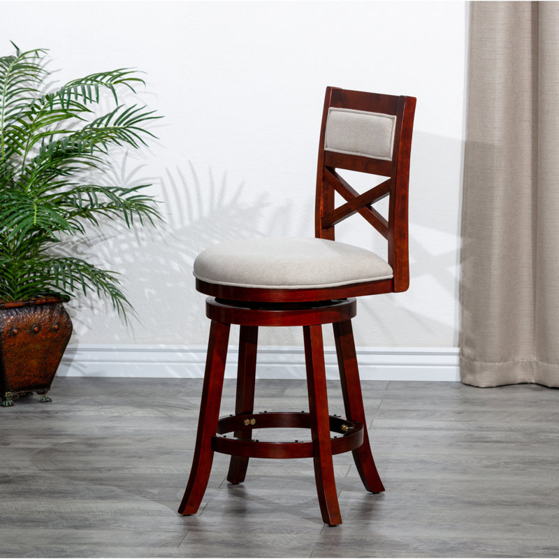Tabouret pivotant à hauteur de comptoir 24 po, cerisier, tissu beige, rehausse le style du tabouret avec finition cerisier, siège, option relaxante et tendance