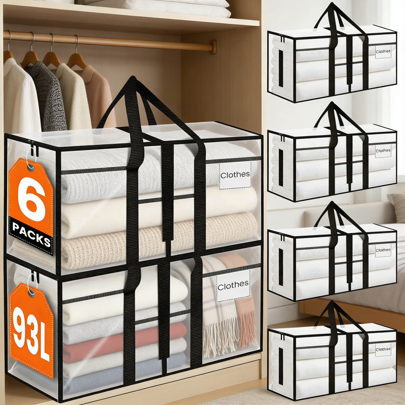 Heavy Duty Moving Bags 6-Pack, 18% Thicker Large Storage Bags With Reinforced Magic Tape & Side Handles, 80LBS Capacity Extra Large Packing Bags For Moving, Clothes, Camping Gear And IKEA® Storage