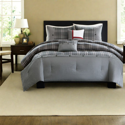 Modern Polyester Bedding Sets, Twin Xl Comforter With Contemporary Plaid Style For Home