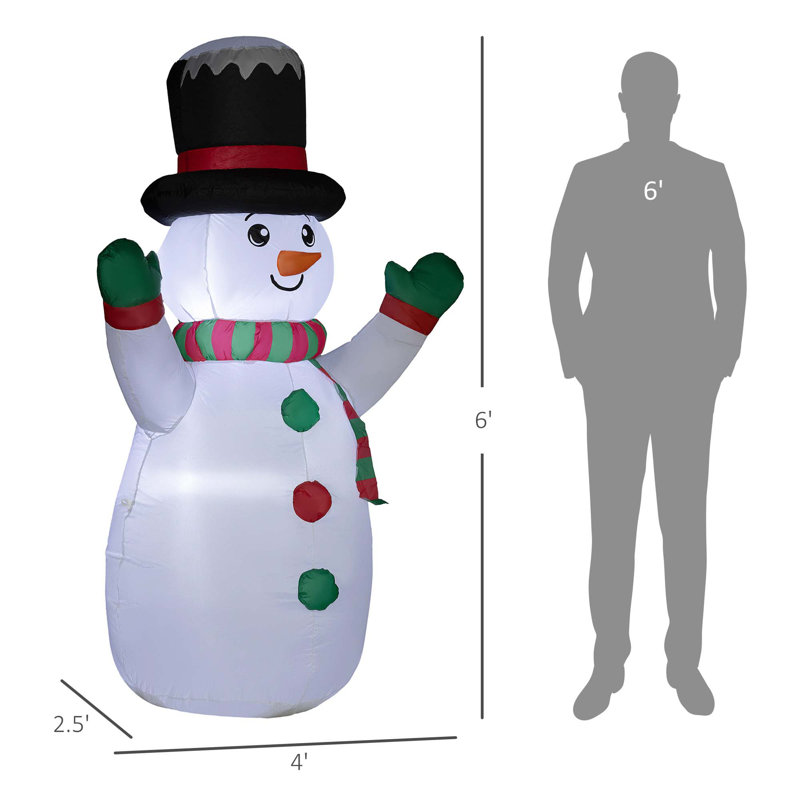 Bonhomme de neige gonflable de Noël 6 pi avec lumières DEL pour l'intérieur et l'extérieur