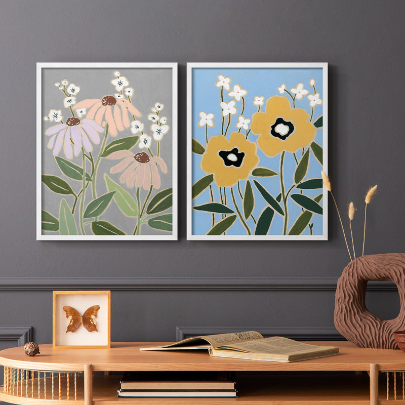 Impression sur bois à motif floral I-Premium - prêt à accrocher - aucun clou requis, Blanc, H 29 po x l 46 po