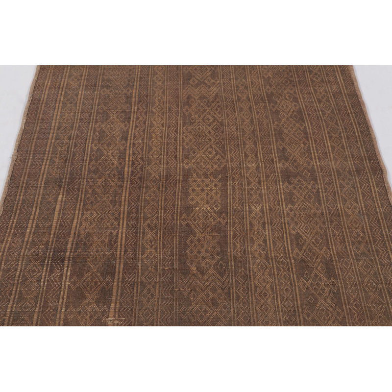Vintage Tuareg Square Mat In Brown And Gold With Geometric Patterns- Rug & Kilim