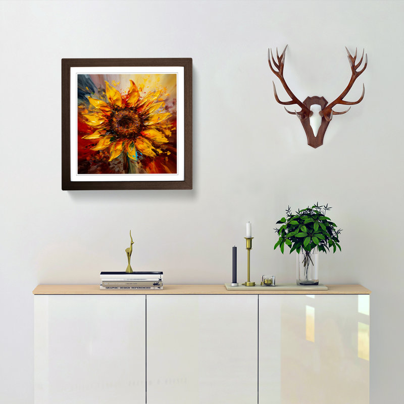 Sunflower Abstract Art No.1 - Single Picture Frame Print on Wood, Walnut
