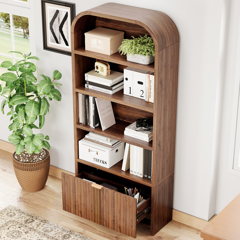 70'' Tall Arched Storage Display Cabinet, Walnut