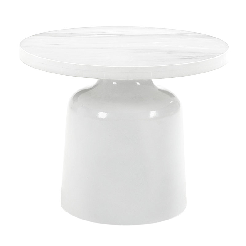Table d'appoint en marbre d'ingénierie de style contemporain blanc brillant