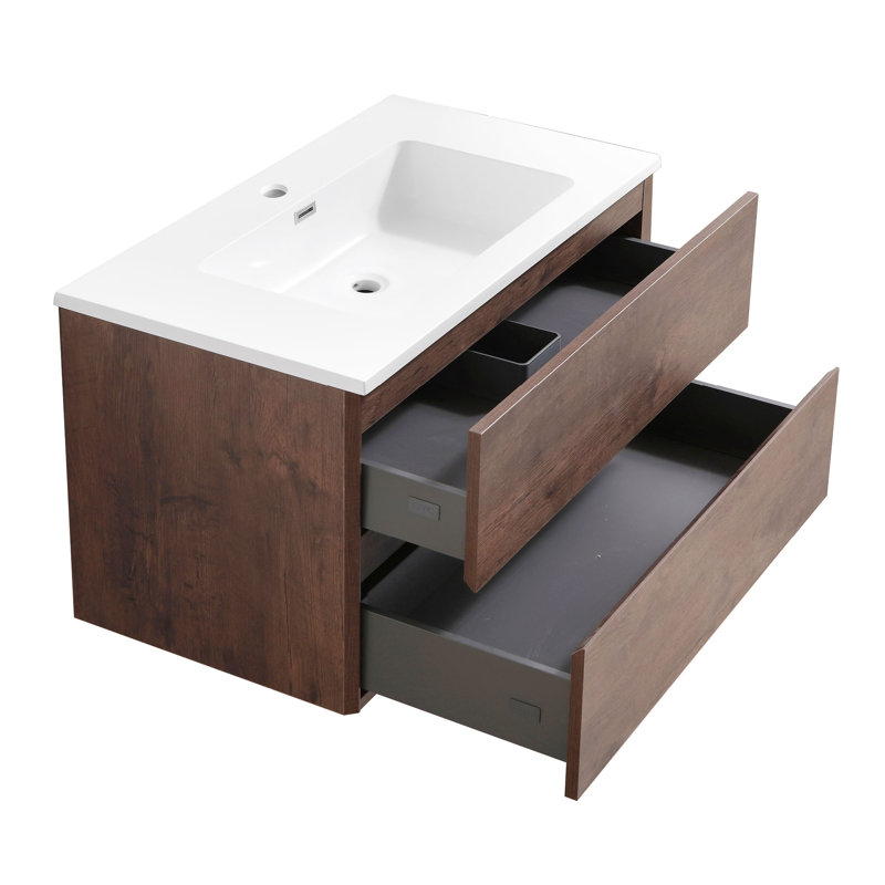 Ensemble de meuble-lavabo simple 35 po mural, Bois de rose, Blanc