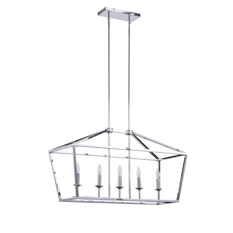 Lustre linéaire à 5 lumières pour îlot de cuisine Aamani, Chrome