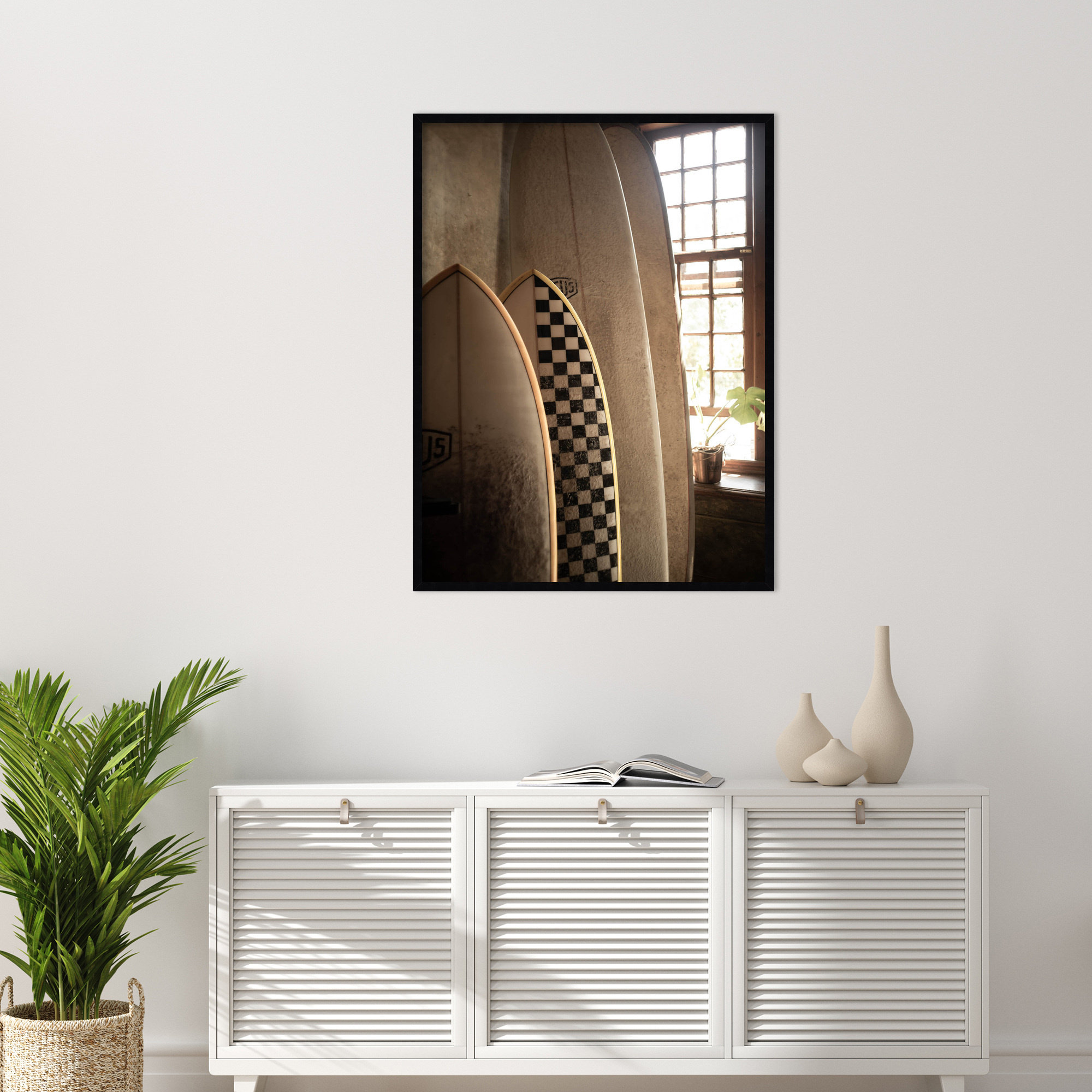 Deus Surfboards by Shot by Clint Wood Framed Wall Art Print, Black, 41" H x 31" W