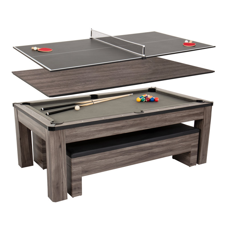 American Legend 7' Hampton 3-in-1 Combination Table Includes Billiards, Table Tennis, and Dining Table with Dual Storage Bench Seating