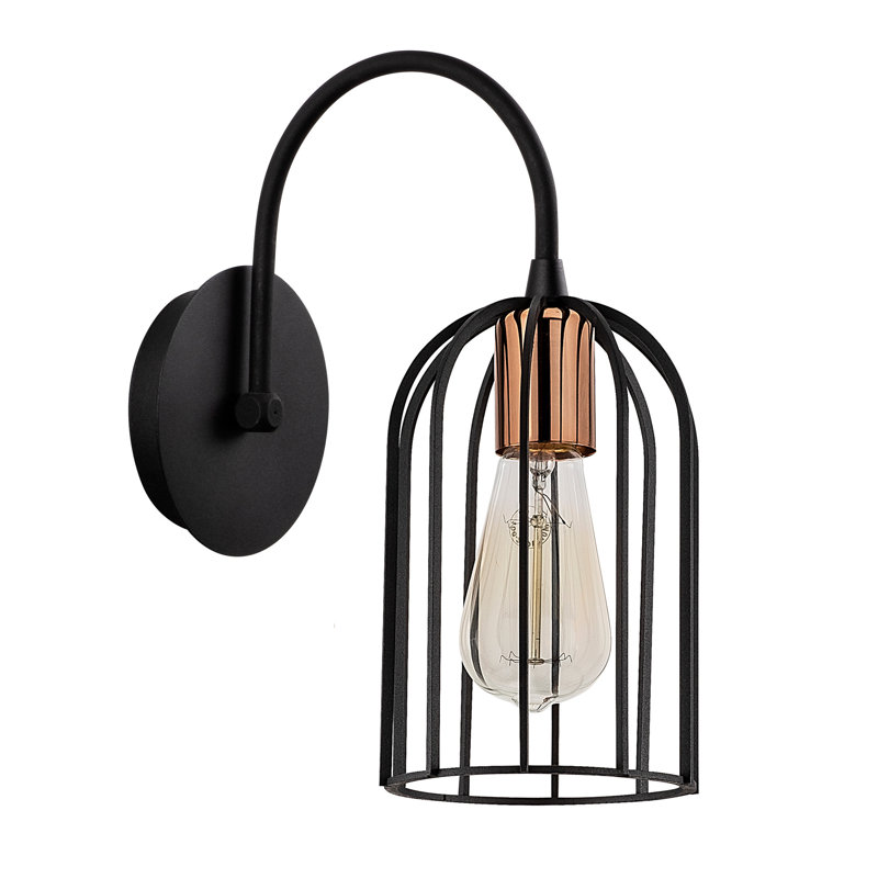 Industrial Wall Lamp, Black & Bronze, 14 cm Diameter x 11.8 inches Height | Durable Iron Body, E27 Socket (Max 40W) | IP20 Rated, Perfect for Modern and Vintage Decor | Stylish Lighting for Home & Office