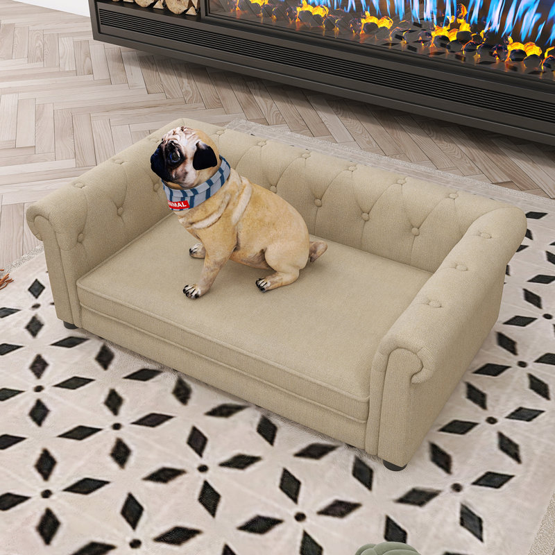 Lit pour animal de compagnie rectangulaire moderne et élégant de 38,90 po de largeur, Beige