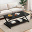 Table basse de 119 cm avec rangement, design à 2 niveaux, plateau en chêne noir et structure en métal de style industriel-1629985801-1640061809