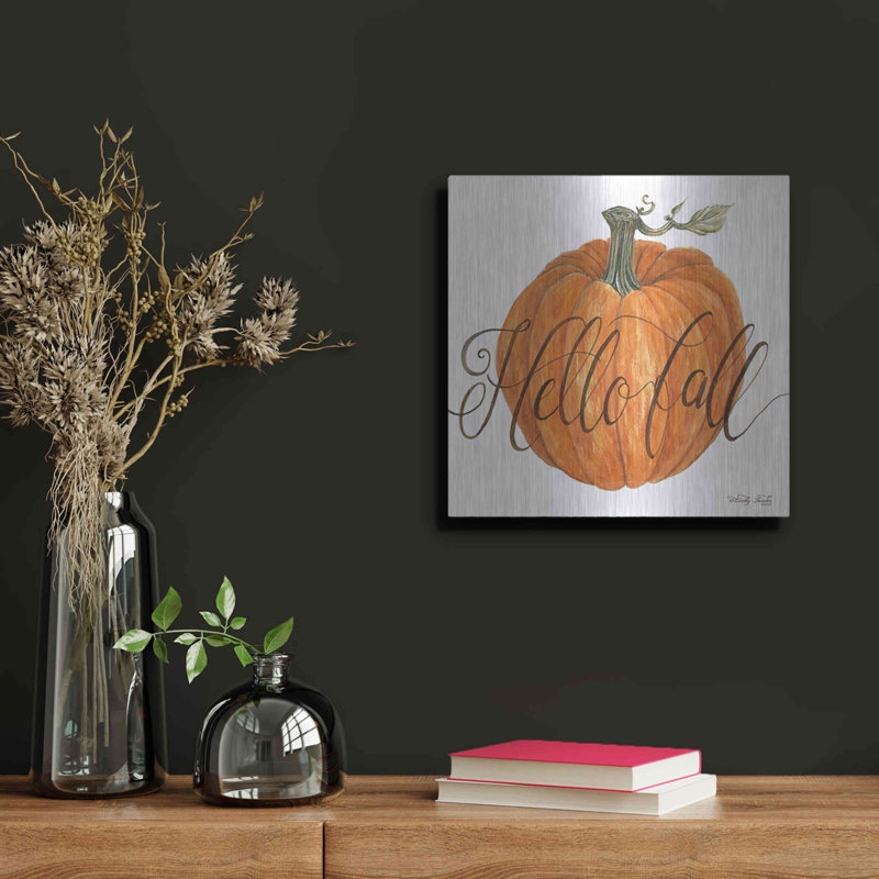 «Hello Fall Pumpkin» par Cindy Jacobs, art mural en métal, H 12 po x l 12 po