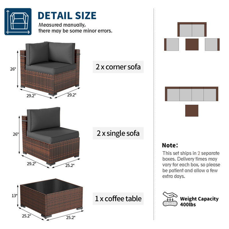 Wicker 4 - Person Modular Patio Conversation Set with Cushions, Gray