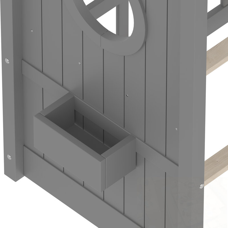 Lit simple avec tablette de rangement et toit, Gris