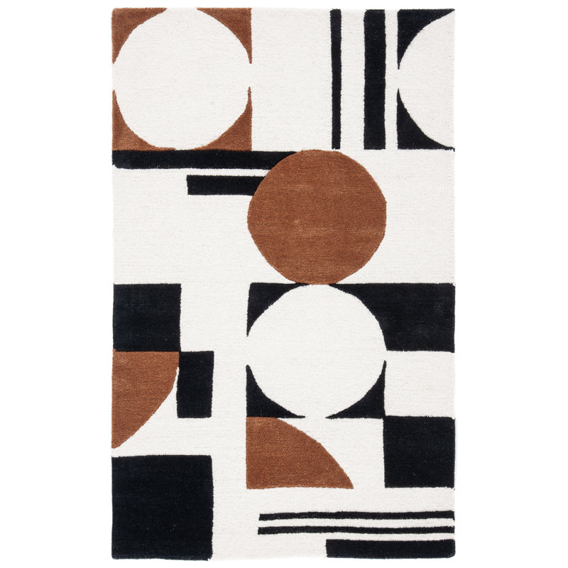 Antoni Handmade Wool Ivory/Black/Brown Rug, Rectangle 2'3" x 4'
