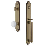 Arc Handleset with Single Cylinder Deadbolt and Hyde Park Door Knob and Rosette