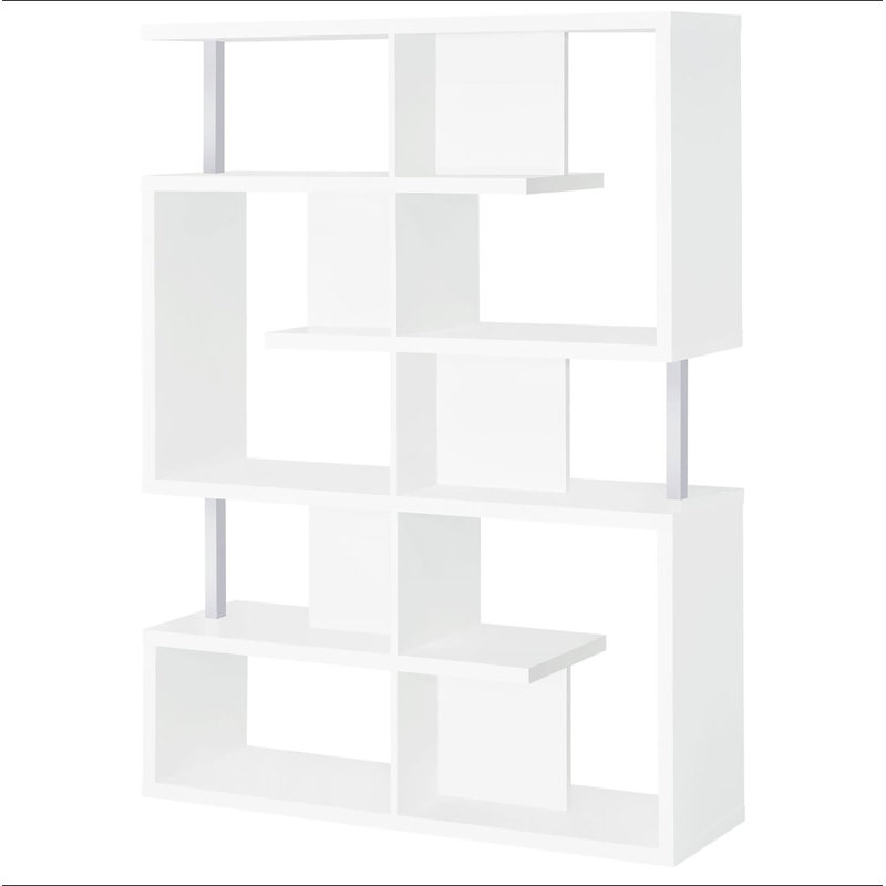 White and Chrome 5-Tier Geometric Bookcase