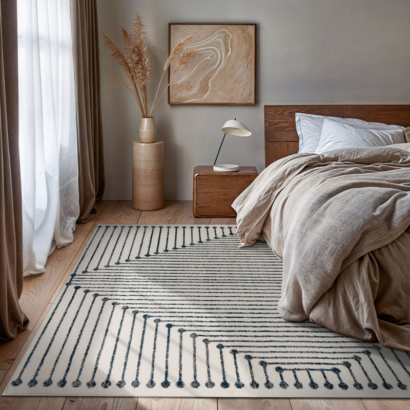 Modern Cream And Black Geometric Area Rug, Rectangle 7'10" x 10'