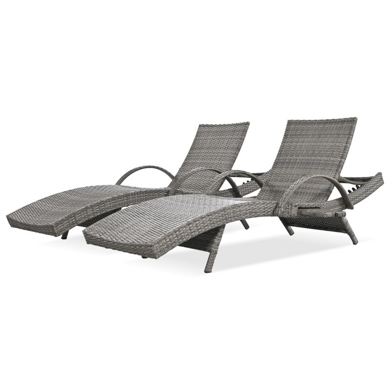Ensemble de chaises longues d'extérieur en osier de 80 po, ensemble de 2 chaises de patio inclinables en rotin avec dossier réglable à 5 niveaux et siège inclinable ergonomique pour se prélasser au soleil, gris