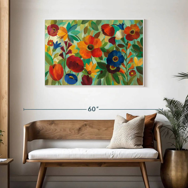 Été floral III, Cadre flottant blanc, 43 po x 29 po