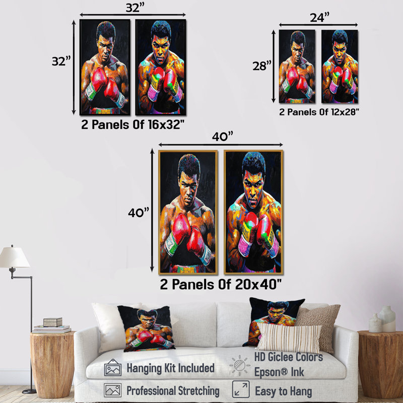 Rouge et vert Sport Boxing Muhamad Ali Art I - Ensemble de 2 pièces d'art mural, H 32 po x l 32 po, Impression encadrée
