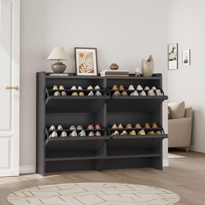 4-Flip Drawer Shoe Cabinet, Wooden Shoe Organizer with Adjustable Shelf, 18-24 Pairs Entryway Shoe Storage, Sturdy Shoe Cabinet for Hallway