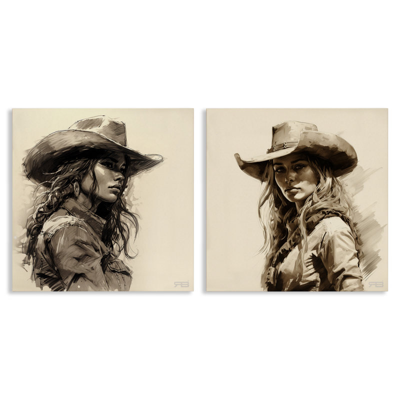 «Trendy Cowgirl Beauties», ensemble de 2 toiles murales par RB, H 24 po x l 24 po