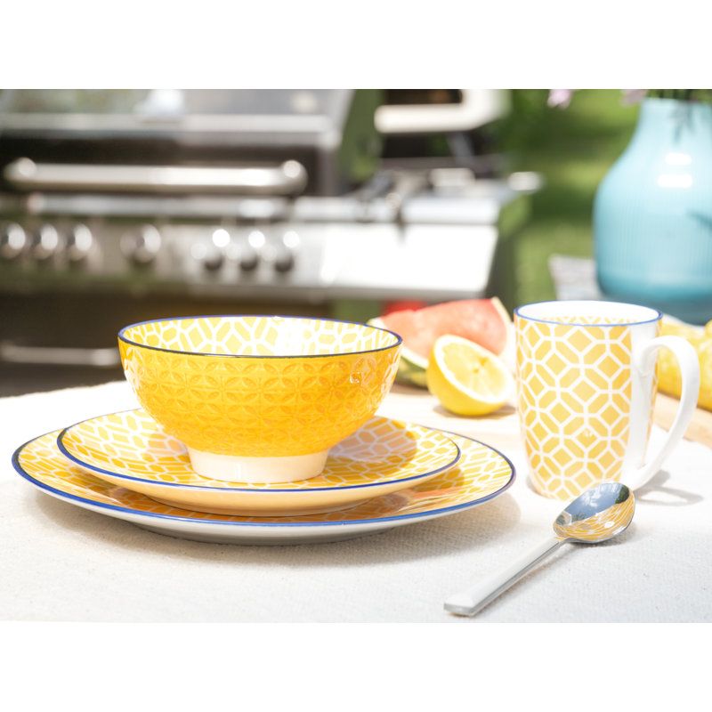 Mediterranean Piece Stoneware Dinnerware Set - Service for 4, Yellow