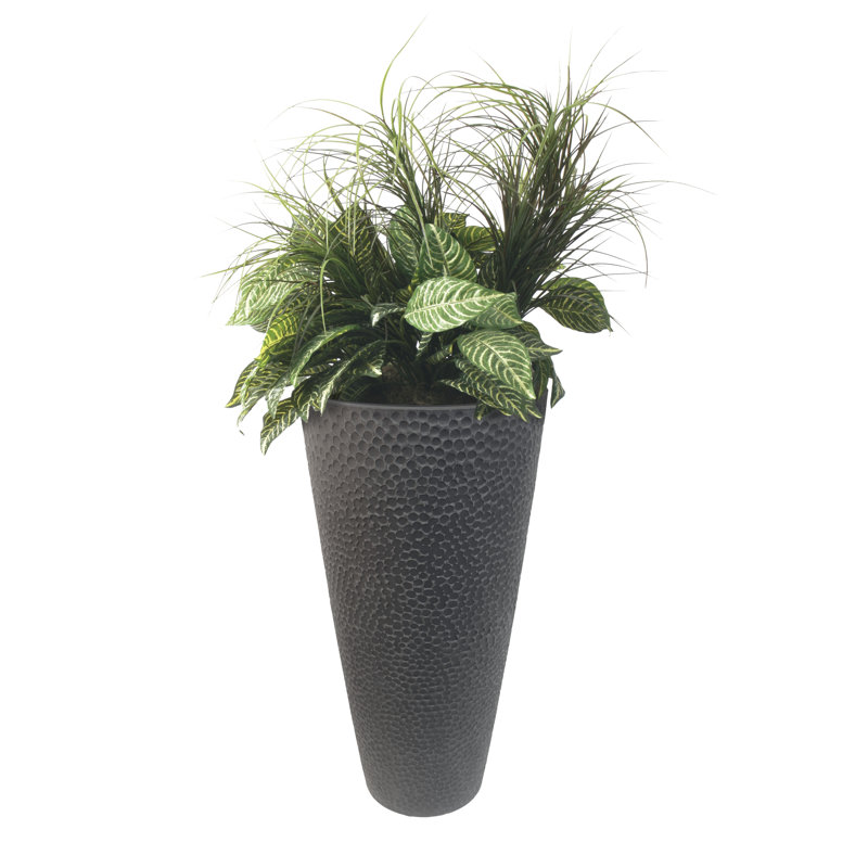 Valencia, pot à fleurs martelé 15 po. par 28 po Hauteur, Gris anthracite